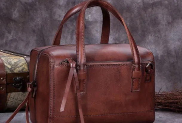 Genuine Leather Handbag Boston Bag Vintage Crossbody Bag Shoulder Bag Purse For Women