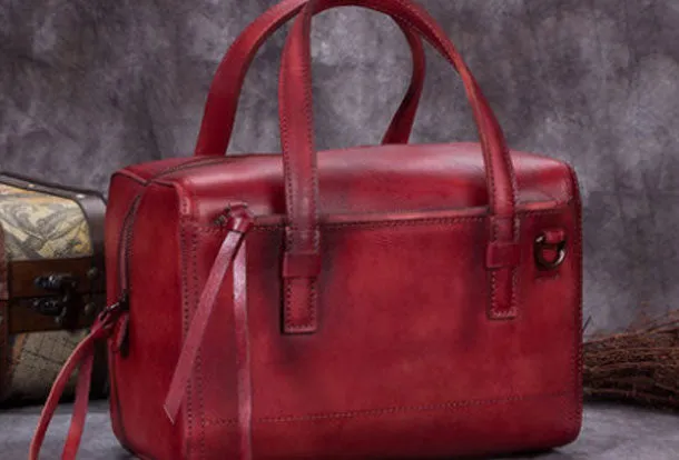 Genuine Leather Handbag Boston Bag Vintage Crossbody Bag Shoulder Bag Purse For Women