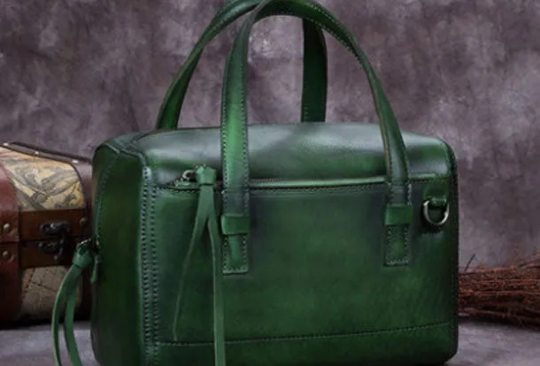 Genuine Leather Handbag Boston Bag Vintage Crossbody Bag Shoulder Bag Purse For Women