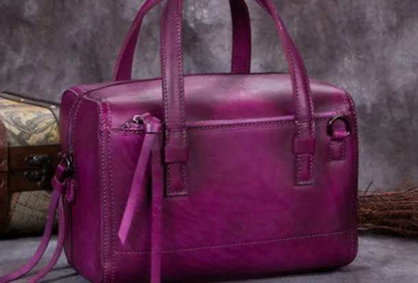 Genuine Leather Handbag Boston Bag Vintage Crossbody Bag Shoulder Bag Purse For Women