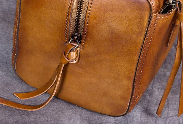 Genuine Leather Handbag Boston Bag Vintage Crossbody Bag Shoulder Bag Purse For Women