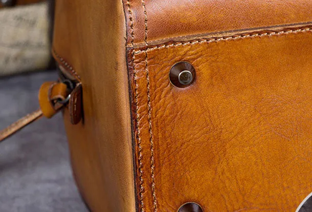 Genuine Leather Handbag Boston Bag Vintage Crossbody Bag Shoulder Bag Purse For Women