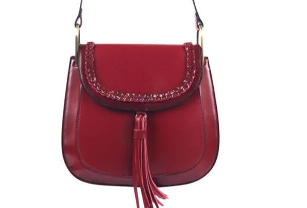 Genuine Leather handbag shoulder bag black red for women leather crossbody bag