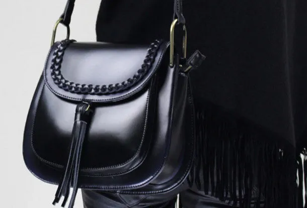 Genuine Leather handbag shoulder bag black red for women leather crossbody bag