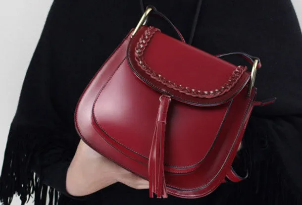 Genuine Leather handbag shoulder bag black red for women leather crossbody bag