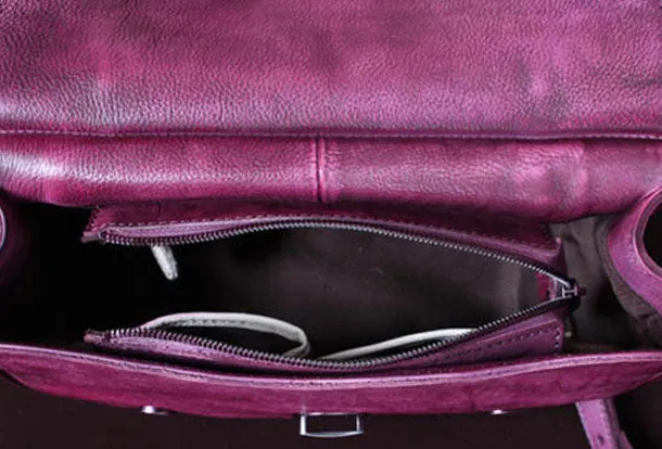 Genuine Leather Handbag Vintage Satchel Crossbody Bag Cube Shoulder Bag Purse For Women