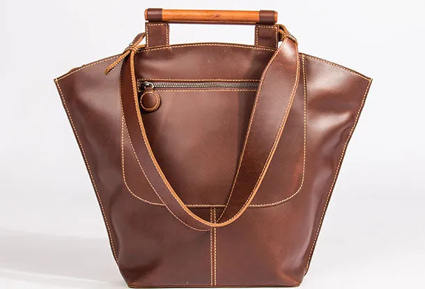 Genuine Leather Handbag Wooden Handmade Bag Shoulder Bag Purse For Women