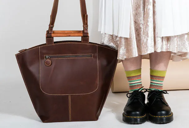 Genuine Leather Handbag Wooden Handmade Bag Shoulder Bag Purse For Women