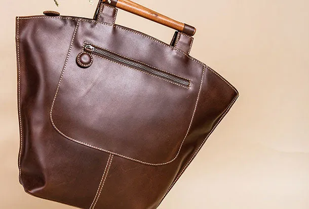 Genuine Leather Handbag Wooden Handmade Bag Shoulder Bag Purse For Women