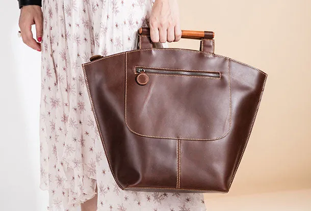 Genuine Leather Handbag Wooden Handmade Bag Shoulder Bag Purse For Women
