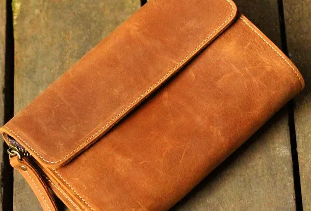 Genuine Leather Mens Cool Clutch Messenger Bag Folded Wristlet Purse Bike Bag Cycling Bag For Men