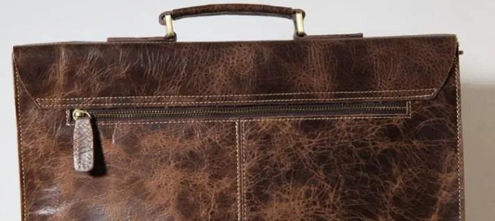 Genuine Leather Mens Cool Messenger Bag Briefcase Work Bag Laptop Bag for men