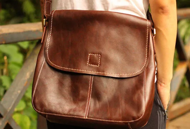 Genuine Leather Mens Cool Messenger Bag iPad Bag Chest Bag Bike Bag Cycling Bag For Men