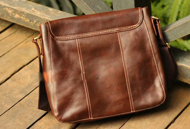 Genuine Leather Mens Cool Messenger Bag iPad Bag Chest Bag Bike Bag Cycling Bag For Men