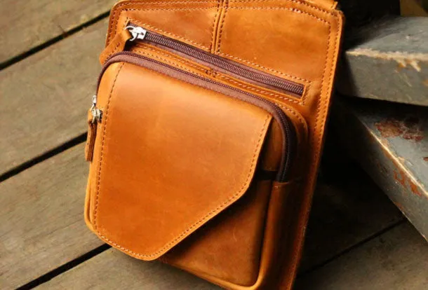 Genuine Leather Mens Cool Messenger Bag iPad Bag Chest Bag Bike Bag Cycling Bag For Men