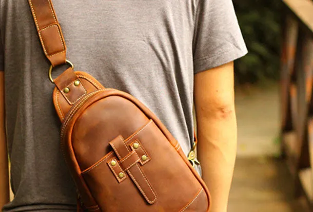 Genuine Leather Mens Cool Messenger Bag iPad Bag Chest Bag Bike Bag Cycling Evelope Cluth Bag For Men