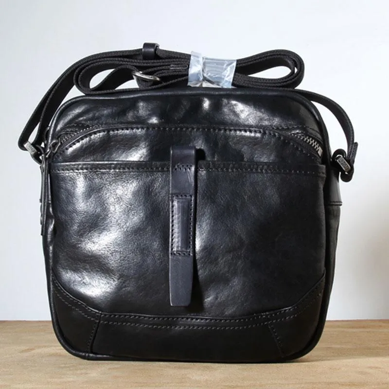 Genuine Leather Mens Cool Small Messenger Bag Sling Bag Chest Bag Bike Bag Cycling Bag for men