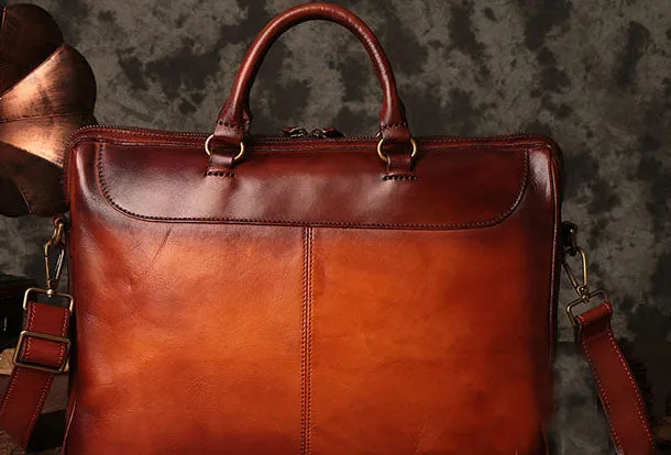 Genuine Leather Mens Handbag Vintage Handmade Briefcase Bag Messenger Bag Shoulder Bag Laptop Bag