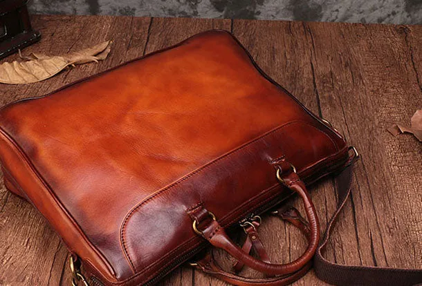 Genuine Leather Mens Handbag Vintage Handmade Briefcase Bag Messenger Bag Shoulder Bag Laptop Bag