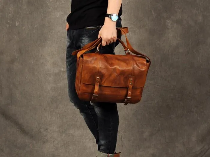 Genuine Leather Vintage Mens Cool Messenger Bag Shoulder Bag for men