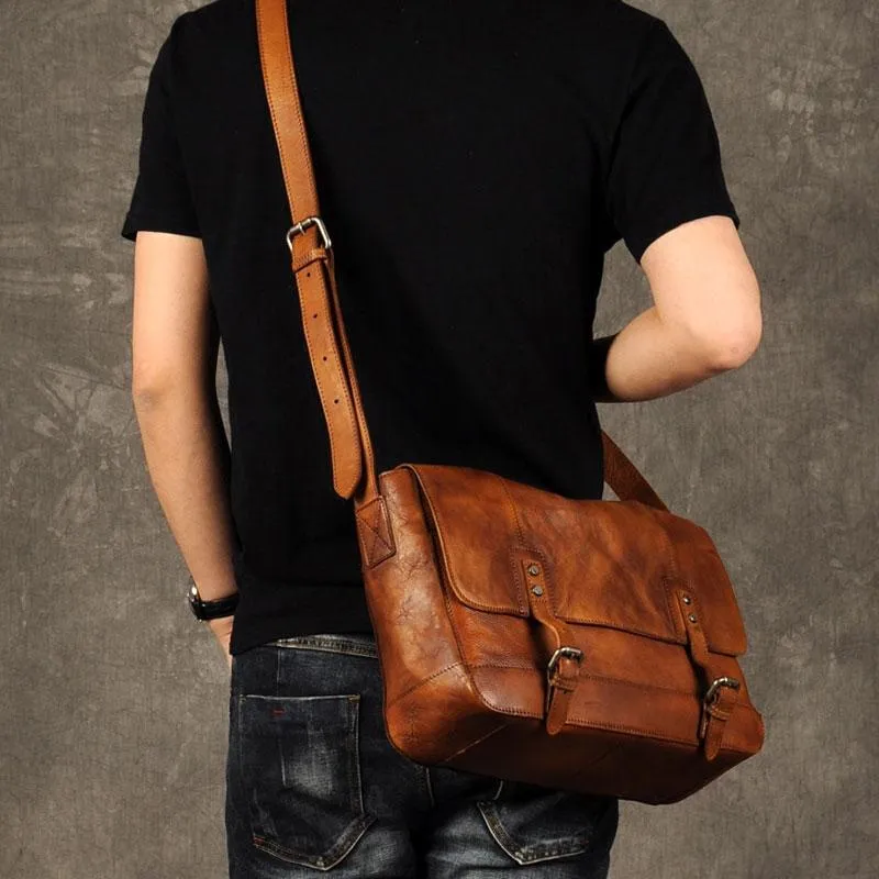 Genuine Leather Vintage Mens Cool Messenger Bag Shoulder Bag for men