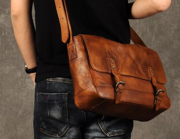 Genuine Leather Vintage Mens Cool Messenger Bag Shoulder Bag for men