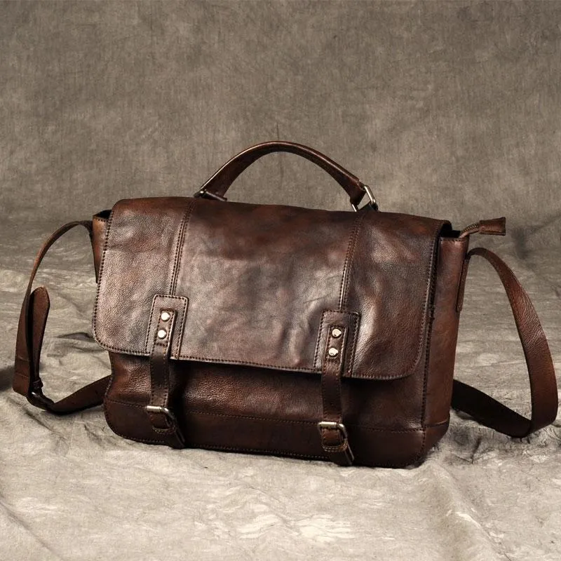 Genuine Leather Vintage Mens Cool Messenger Bag Shoulder Bag for men