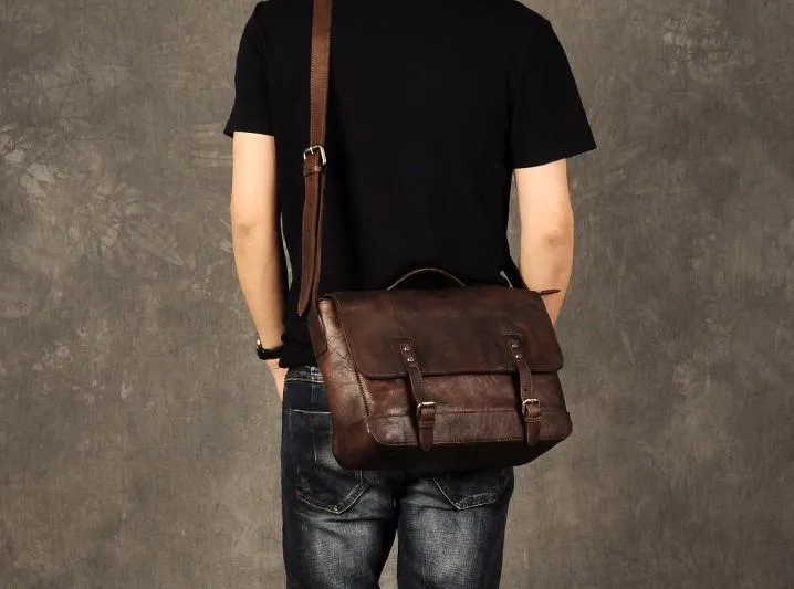 Genuine Leather Vintage Mens Cool Messenger Bag Shoulder Bag for men