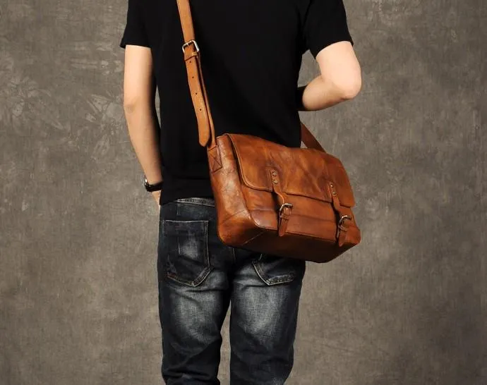 Genuine Leather Vintage Mens Cool Messenger Bag Shoulder Bag for men