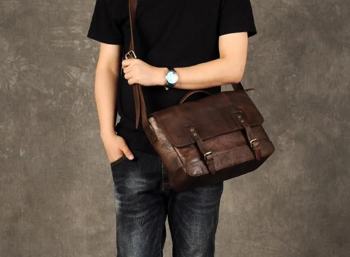 Genuine Leather Vintage Mens Cool Messenger Bag Shoulder Bag for men