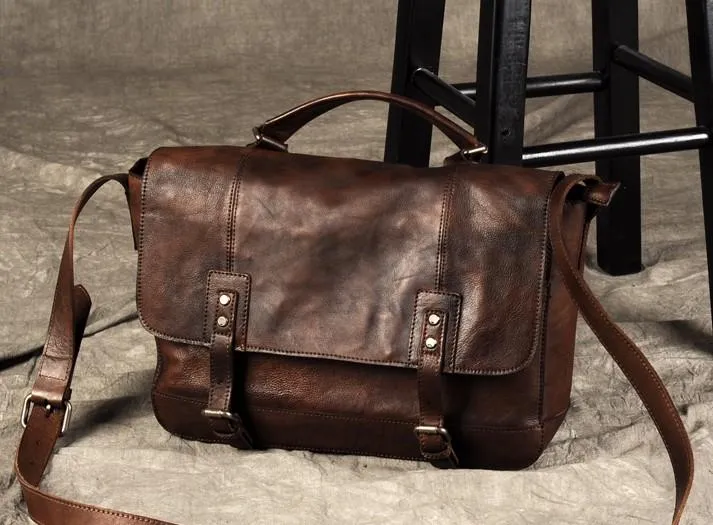 Genuine Leather Vintage Mens Cool Messenger Bag Shoulder Bag for men