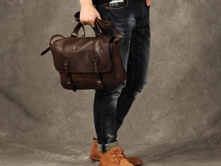 Genuine Leather Vintage Mens Cool Messenger Bag Shoulder Bag for men