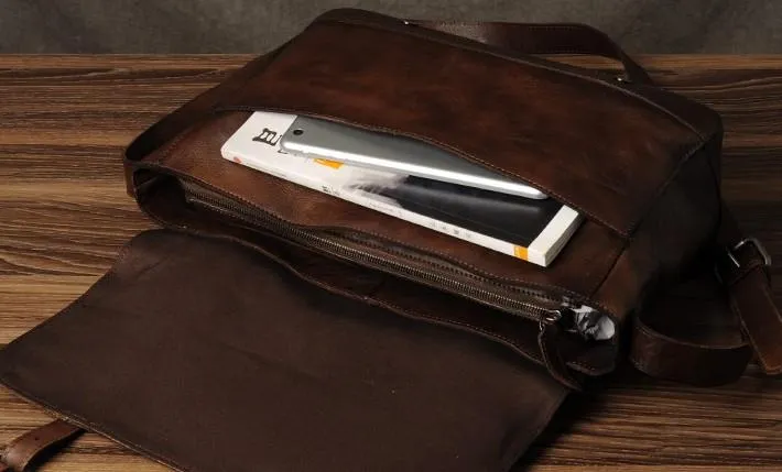 Genuine Leather Vintage Mens Cool Messenger Bag Shoulder Bag for men