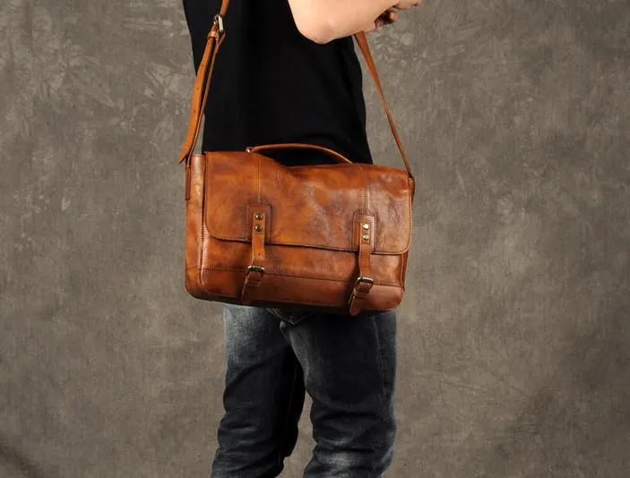 Genuine Leather Vintage Mens Cool Messenger Bag Shoulder Bag for men