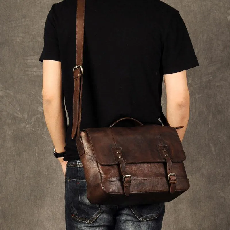 Genuine Leather Vintage Mens Cool Messenger Bag Shoulder Bag for men