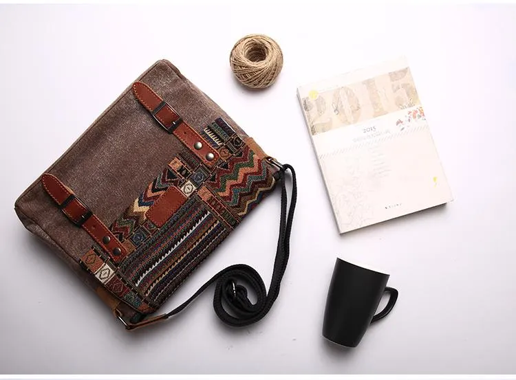 Gray Waxed Canvas Country Style Mens 11'' Side Bag Courier Bag Shoulder Bag Small Messenger Bag for Men