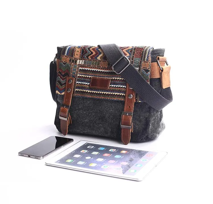 Gray Waxed Canvas Country Style Mens 11'' Side Bag Courier Bag Shoulder Bag Small Messenger Bag for Men