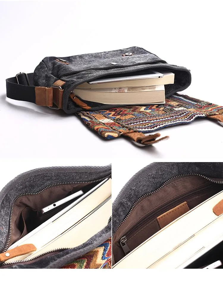 Gray Waxed Canvas Country Style Mens 11'' Side Bag Courier Bag Shoulder Bag Small Messenger Bag for Men