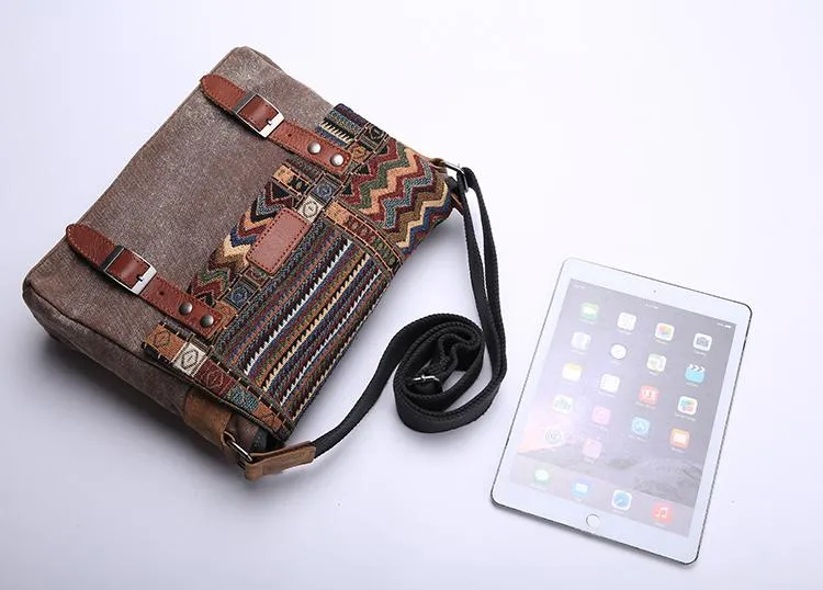 Gray Waxed Canvas Country Style Mens 11'' Side Bag Courier Bag Shoulder Bag Small Messenger Bag for Men