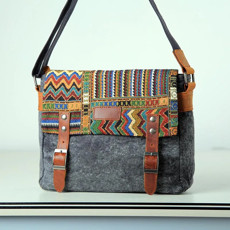 Gray Waxed Canvas Country Style Mens 11'' Side Bag Courier Bag Shoulder Bag Small Messenger Bag for Men