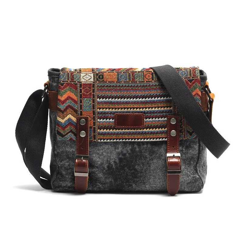 Gray Waxed Canvas Country Style Mens 11'' Side Bag Courier Bag Shoulder Bag Small Messenger Bag for Men