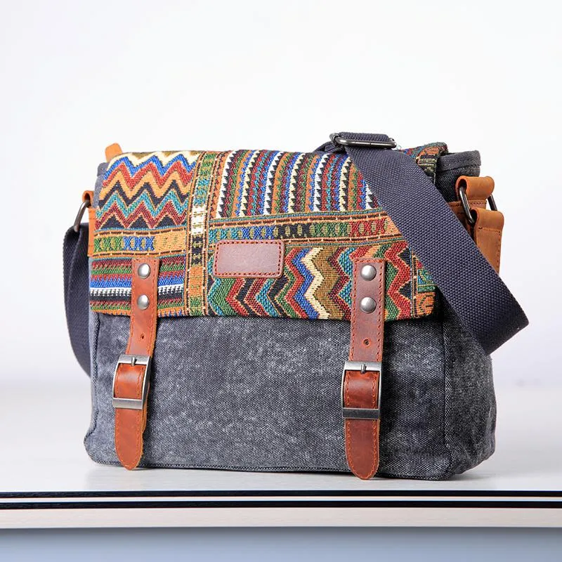 Gray Waxed Canvas Country Style Mens 11'' Side Bag Courier Bag Shoulder Bag Small Messenger Bag for Men