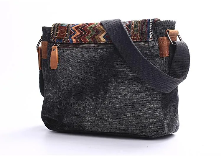 Gray Waxed Canvas Country Style Mens 11'' Side Bag Courier Bag Shoulder Bag Small Messenger Bag for Men