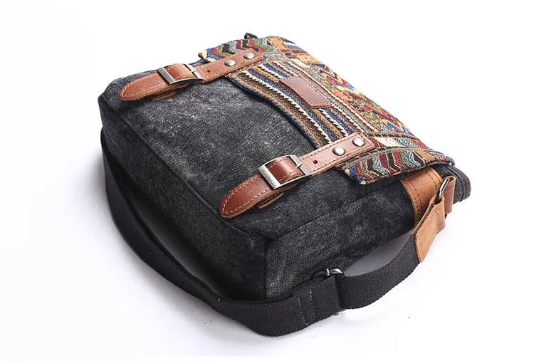 Gray Waxed Canvas Country Style Mens 11'' Side Bag Courier Bag Shoulder Bag Small Messenger Bag for Men