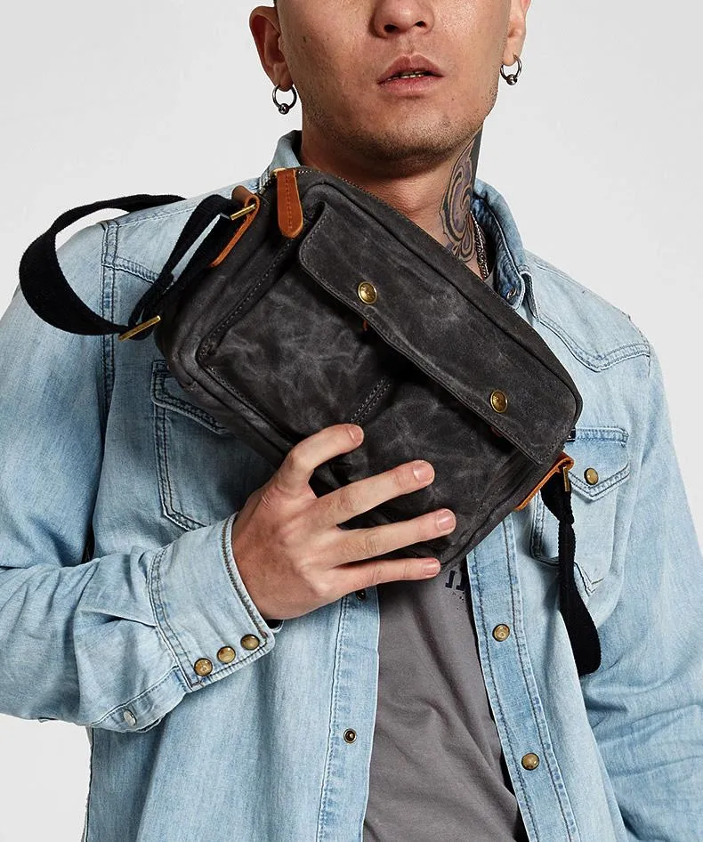 Gray Waxed Canvas Mens Casual Shoulder Bag Messenger Bags Casual Courier Bags for Men