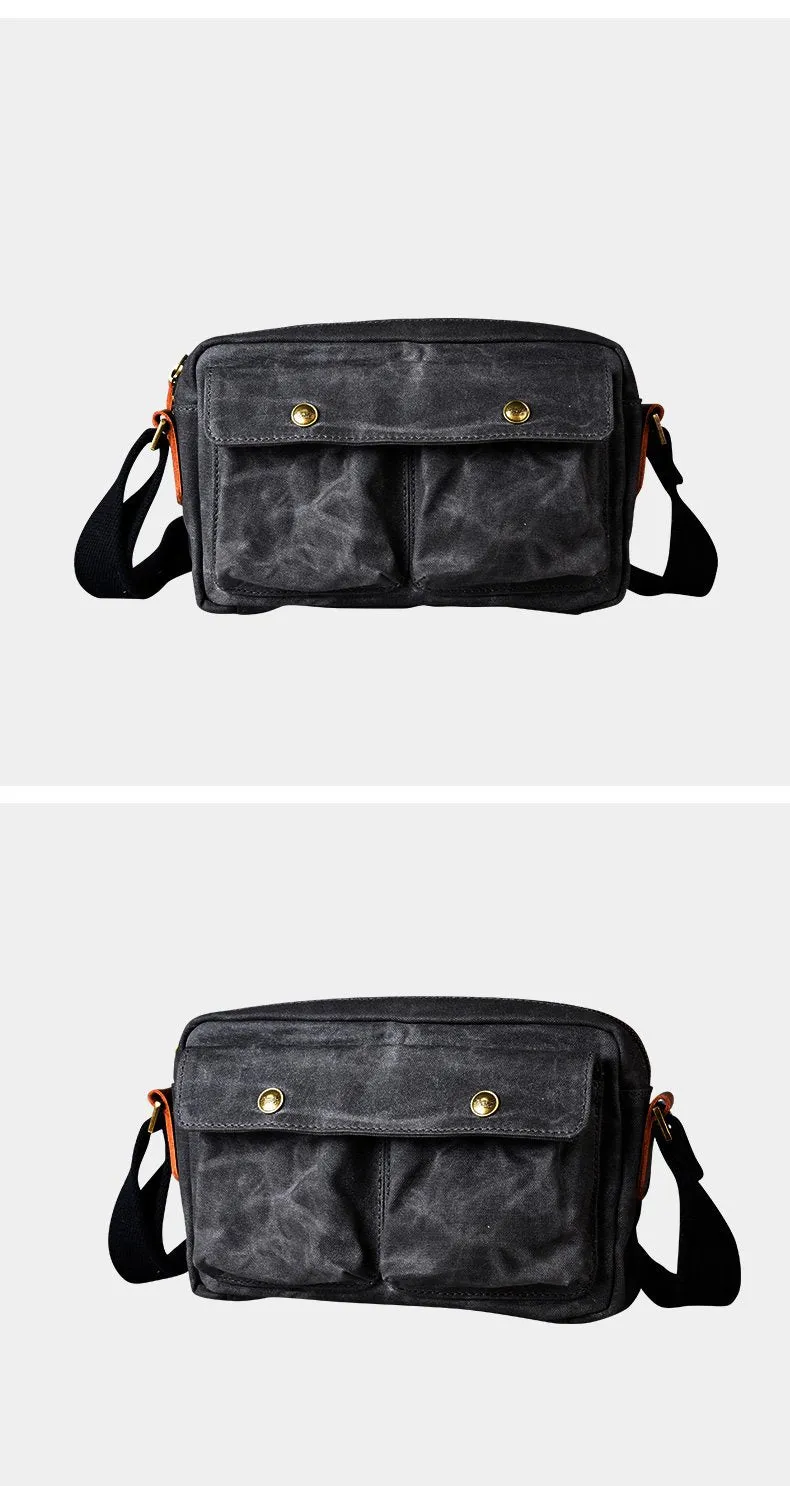 Gray Waxed Canvas Mens Casual Shoulder Bag Messenger Bags Casual Courier Bags for Men