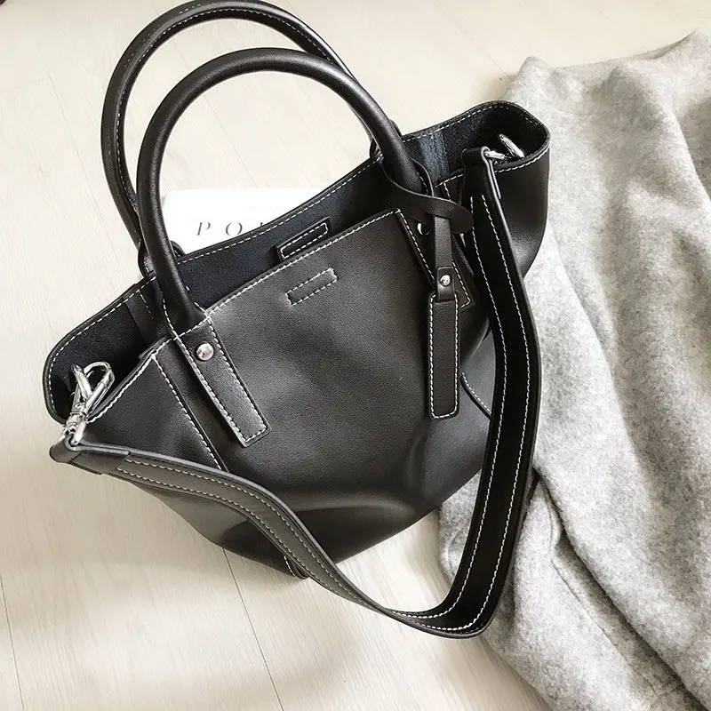 Green LEATHER WOMEN Bucket Handbag Barrel Shoulder Purses FOR WOMEN