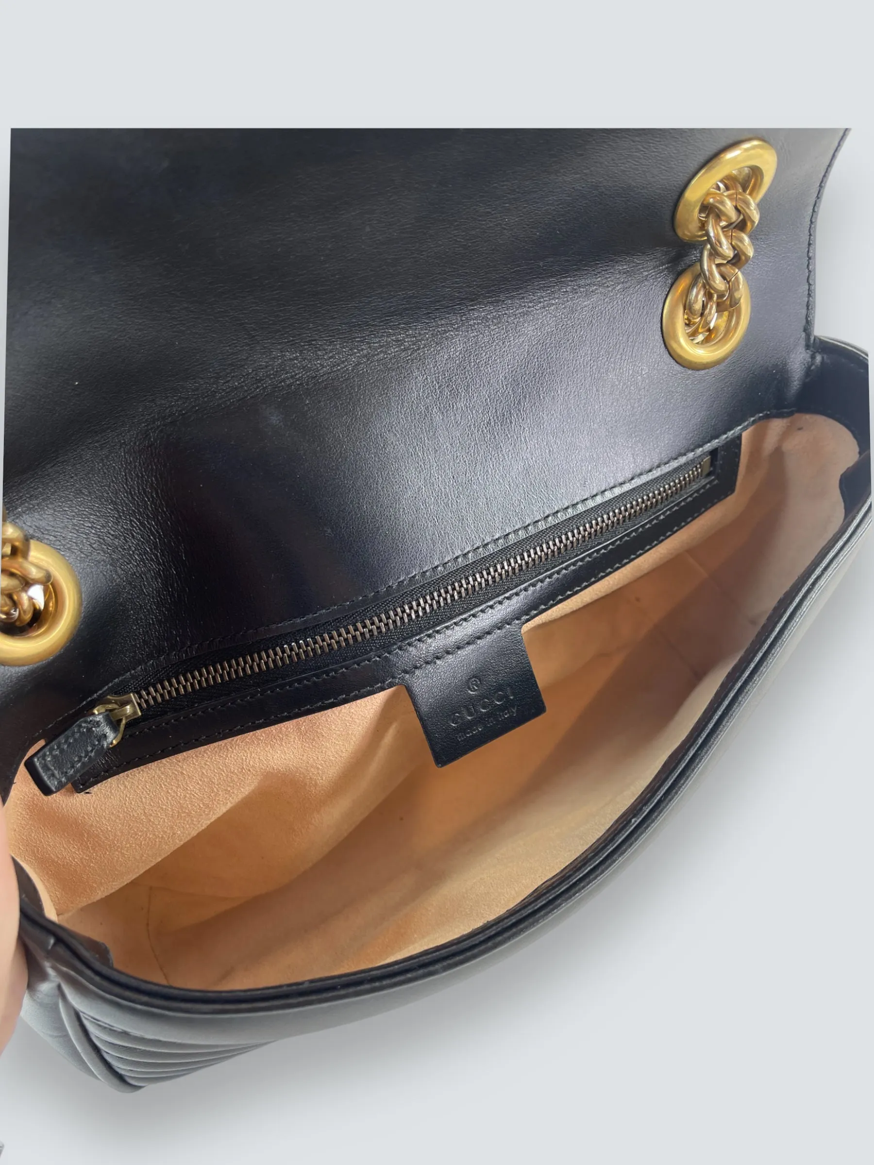 Gucci Black Matellese Leather GG Marmont Crossbody