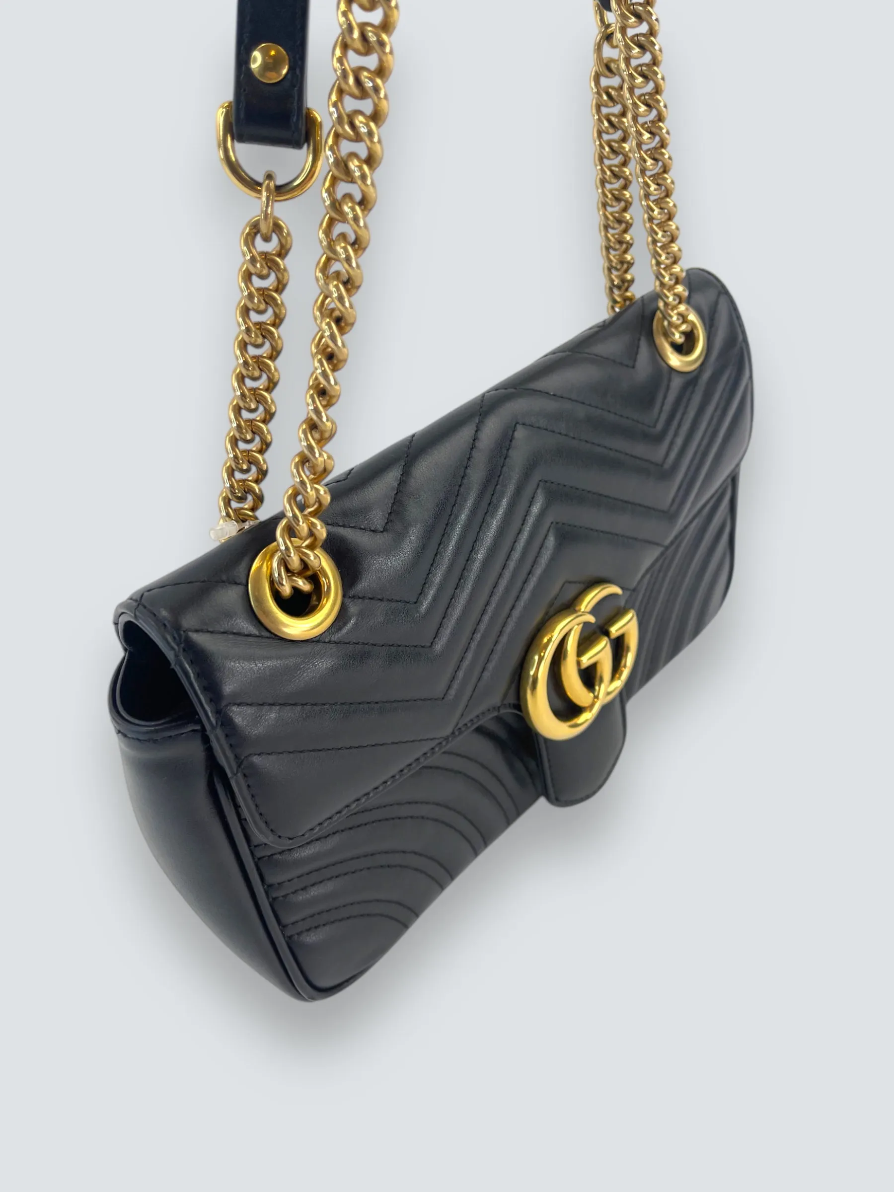 Gucci Black Matellese Leather GG Marmont Crossbody
