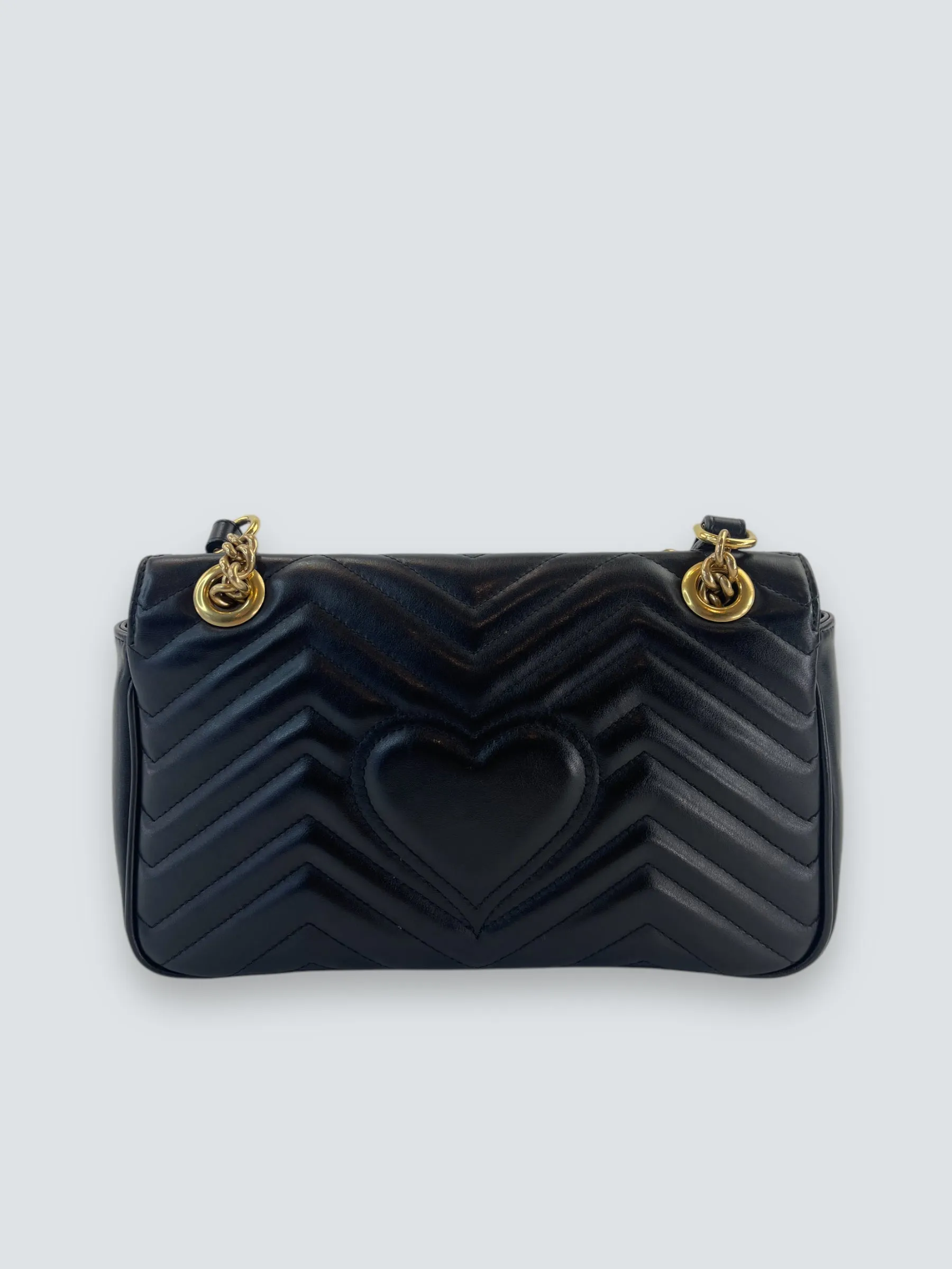 Gucci Black Matellese Leather GG Marmont Crossbody